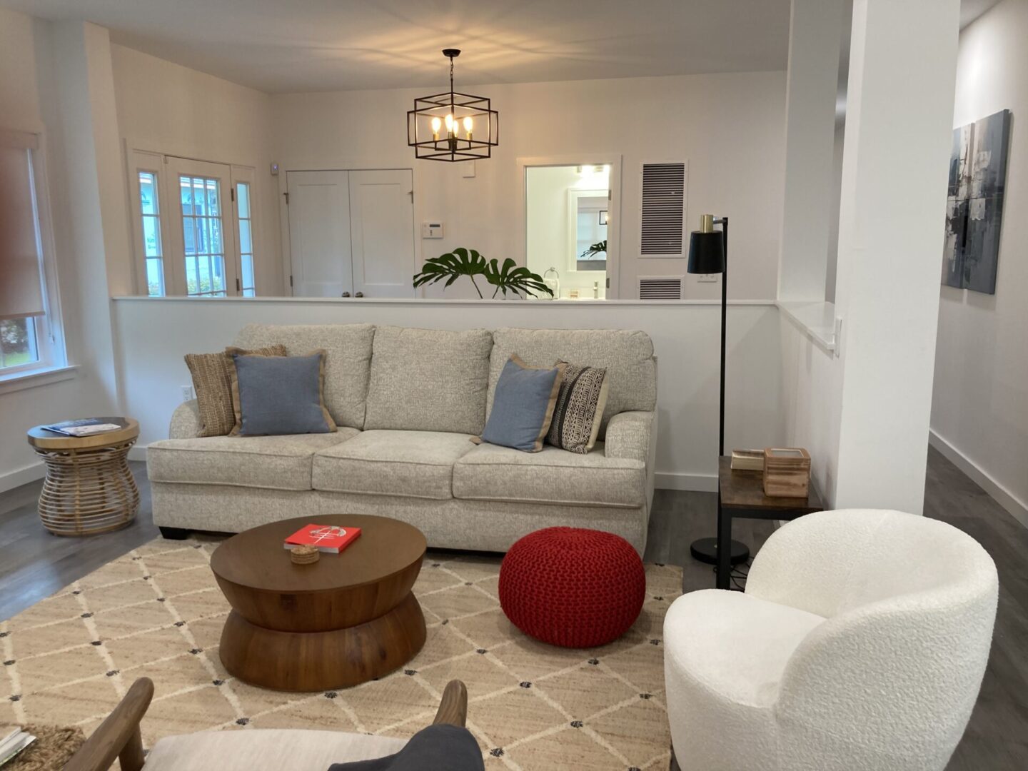 Modern living room with cozy seating arrangement.